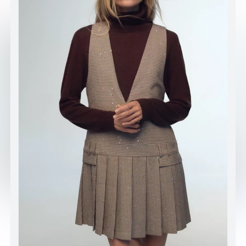 NEW! Zara Pleated Pinafore Mini Dress Size L